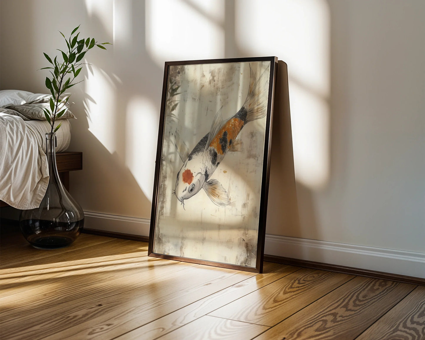 Japanese Koi Painting Orange Scales Storm Waters Art in room