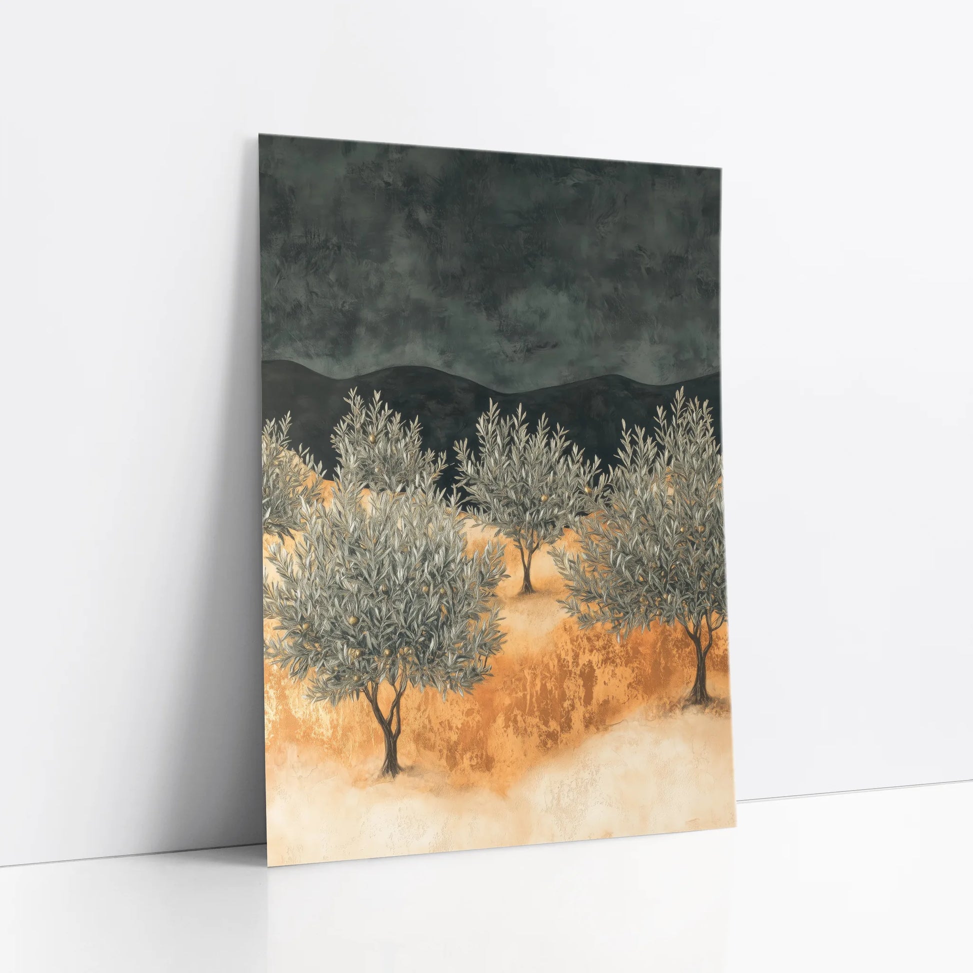 Mediterranean Olive Grove Amber Storm Peaks art print