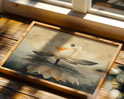 Lotus Painting with Reflection Japandi in room