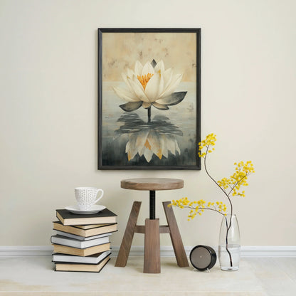 Lotus Painting with Reflection Japandi in room