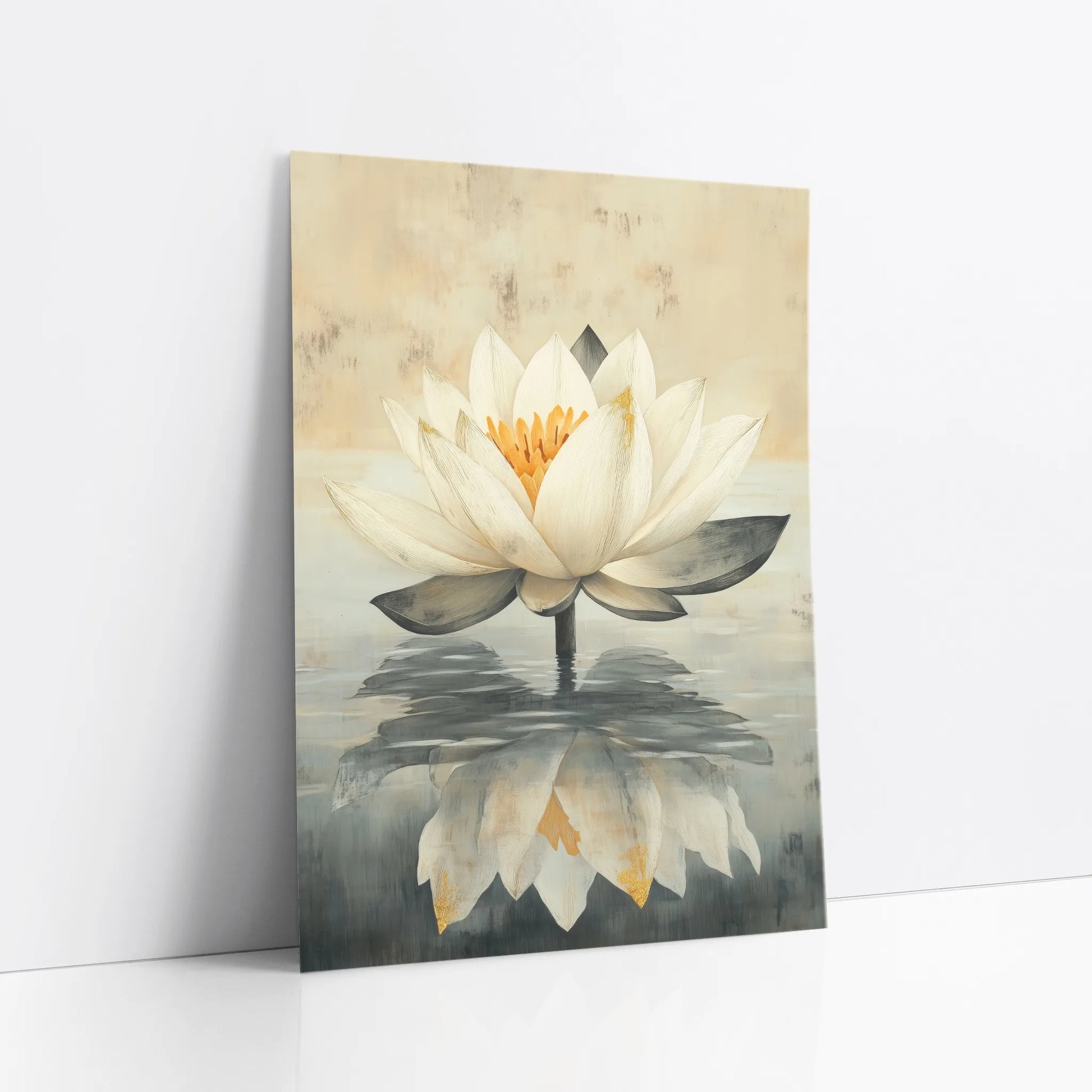 Lotus Painting with Reflection Japandi art print