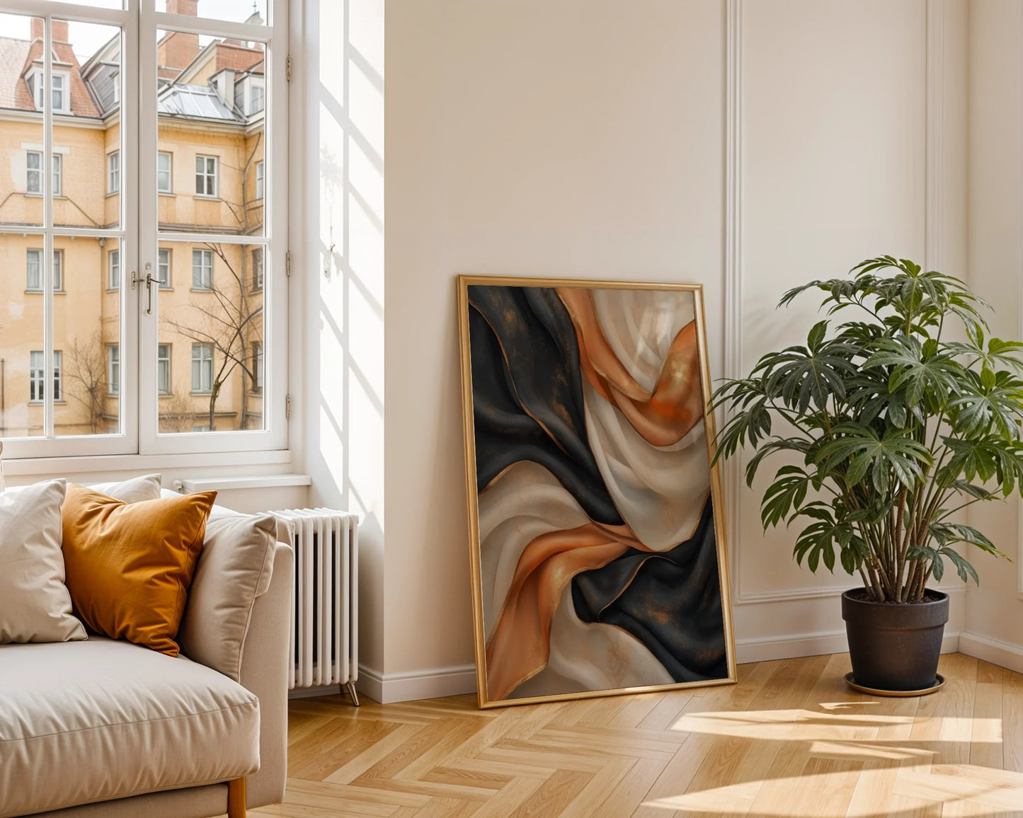 Copper Black Flowing Silk Ribbons Luxury in room