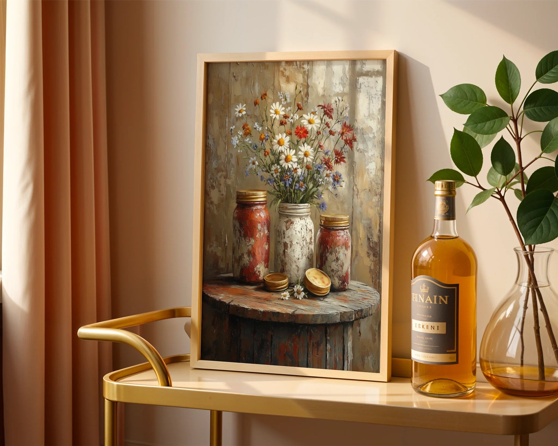 Farmhouse Mason Jar Wildflower Daisy Cornflower in room