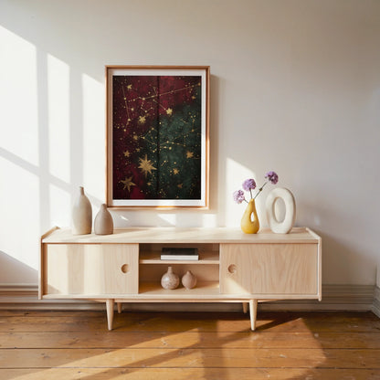 Celestial Map Gold Stars Cracked Leather Canvas Wall Art — Intellectual wall piece showing historic navigation art with scholarly charm for refined home decor