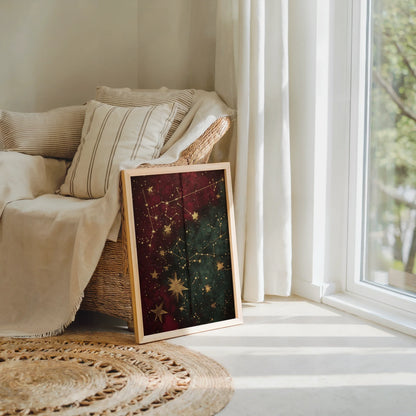 Celestial Map Gold Stars Cracked Leather in room