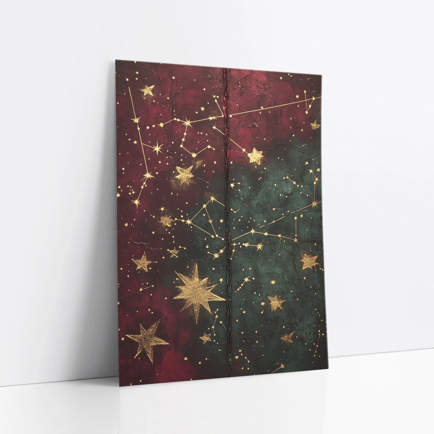 Celestial Map Gold Stars Cracked Leather art print