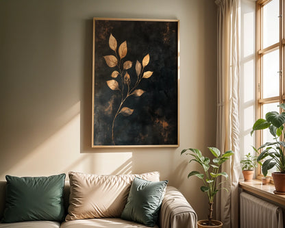 Botanical Pressed Leaf Gold Metallic Twilight in room