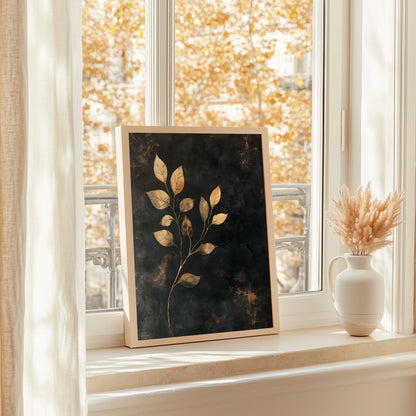 Botanical Pressed Leaf Gold Metallic Twilight in room