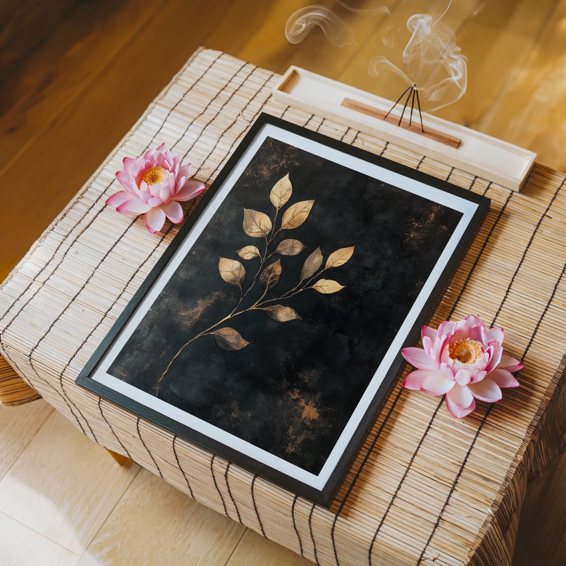 Botanical Pressed Leaf Gold Metallic Twilight in room
