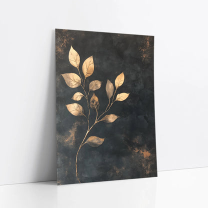 Botanical Pressed Leaf Gold Metallic Twilight art print