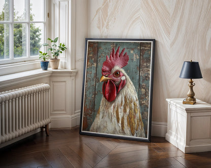 Farmhouse Rooster Amber Eye Barn Wood Texture in room