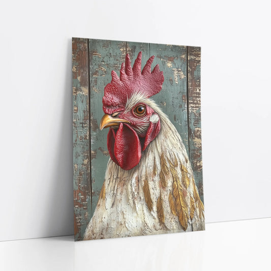 Farmhouse Rooster Amber Eye Barn Wood Texture art print