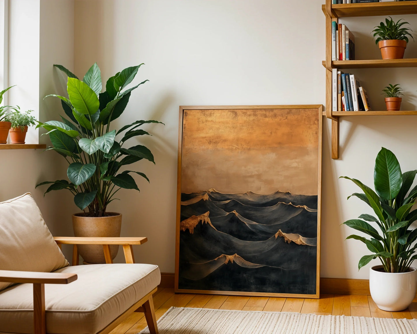 Dramatic Ocean Wave Painting Textured Seascape in room
