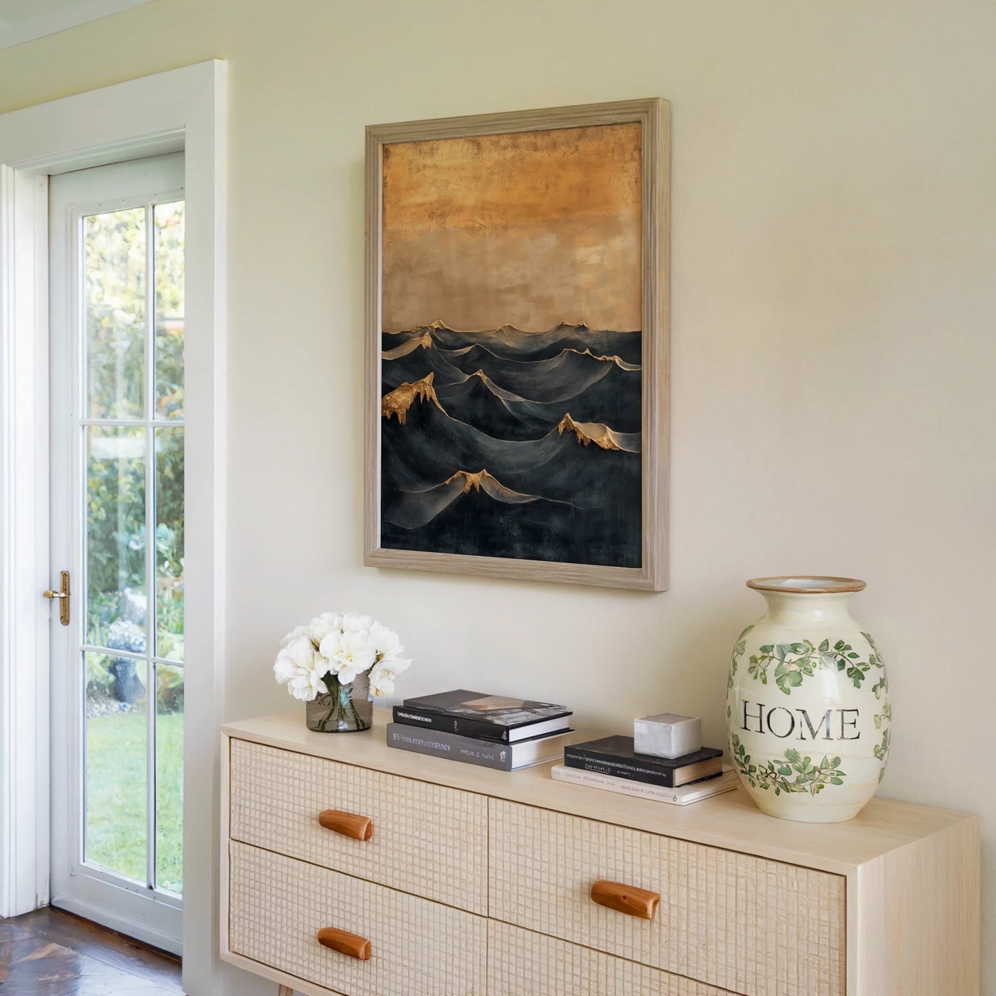 Dramatic Ocean Wave Painting Textured Seascape Canvas Wall Art — Bold maritime canvas depicting turbulent waters with raised brushwork texture for artistic home spaces