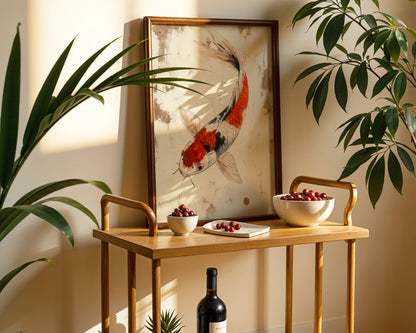 Japanese Koi Art Weathered Parchment Style in room