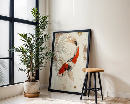 Japanese Koi Art Weathered Parchment Style in room