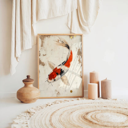 Japanese Koi Art Weathered Parchment Style in room