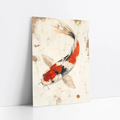 Japanese Koi Art Weathered Parchment Style art print