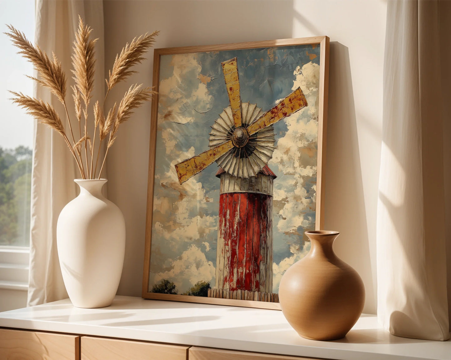 Rustic Windmill Painting Storm Sky Farmhouse in room