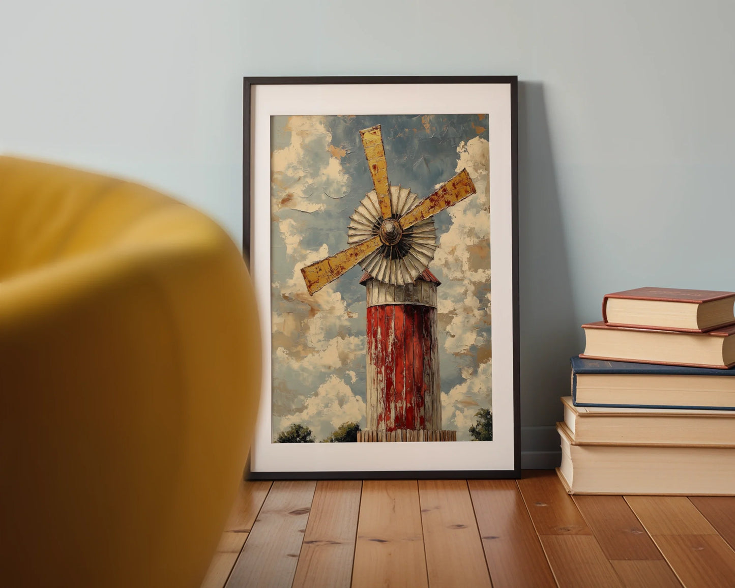 Rustic Windmill Painting Storm Sky Farmhouse in room