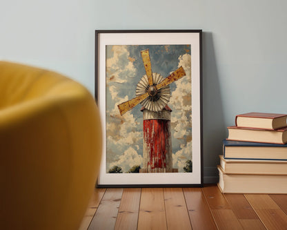 Rustic Windmill Painting Storm Sky Farmhouse in room