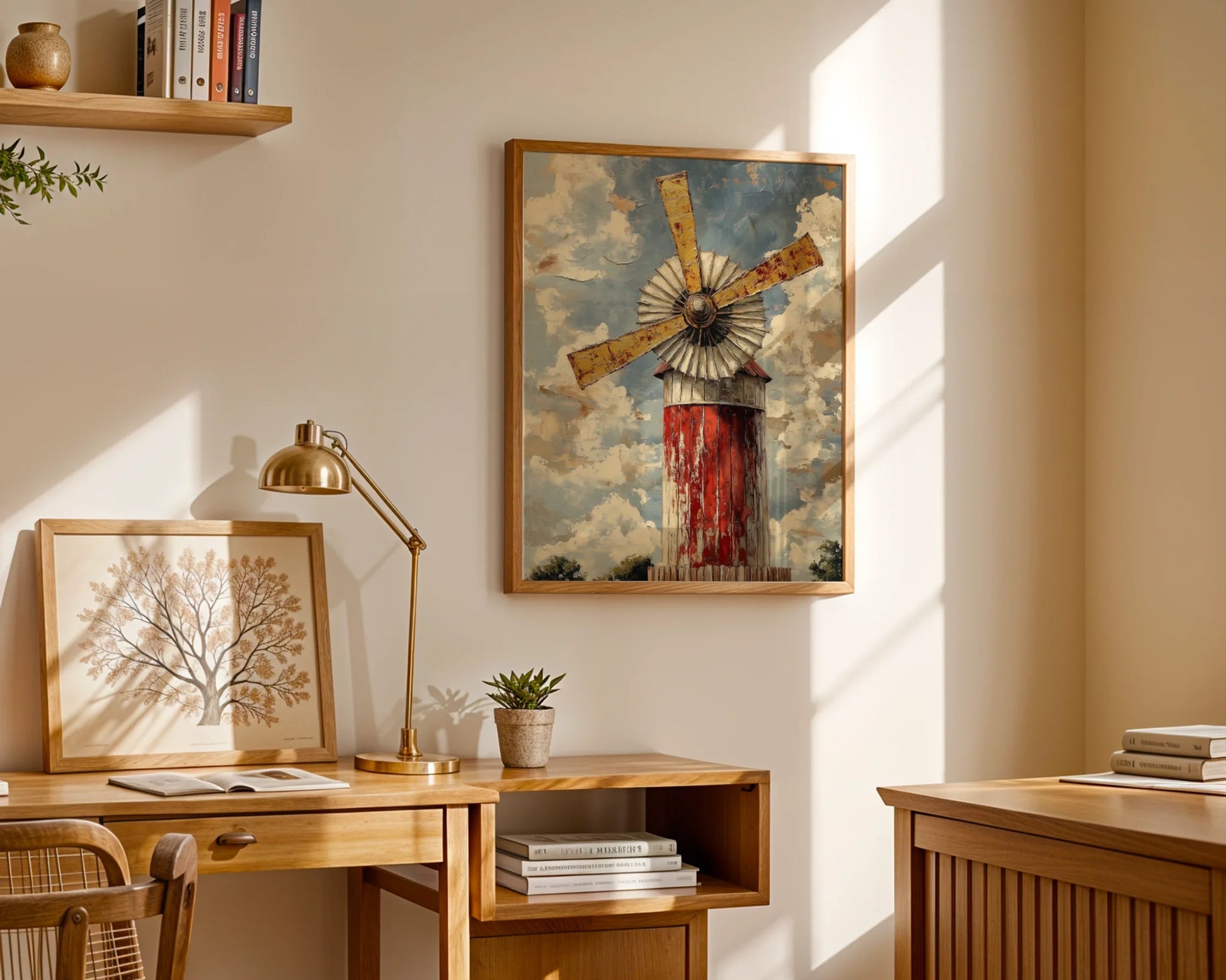 Rustic Windmill Painting Storm Sky Farmhouse in room