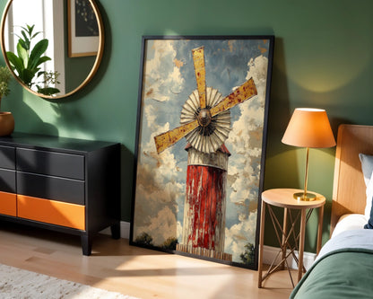 Rustic Windmill Painting Storm Sky Farmhouse in room