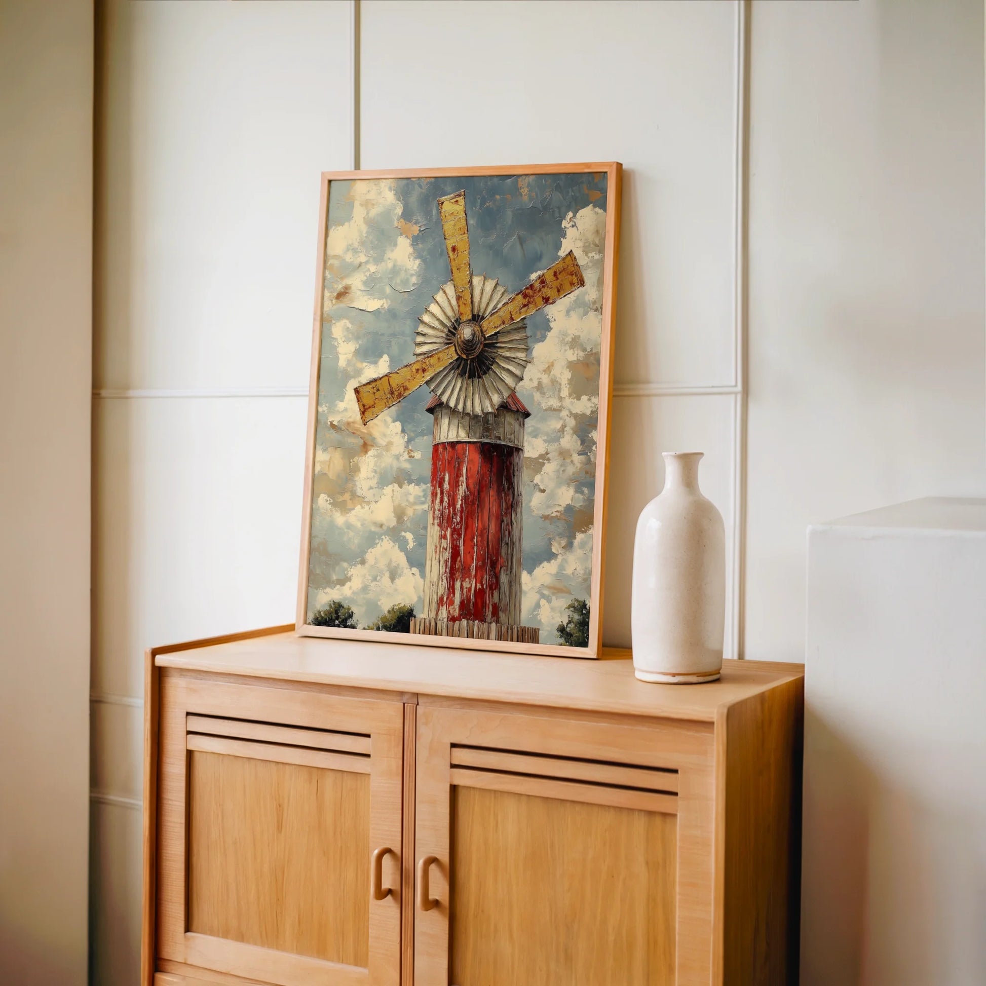 Rustic Windmill Painting Storm Sky Farmhouse in room