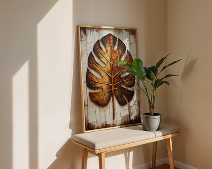 Copper Leaf Monstera Boho Cracked Earth in room