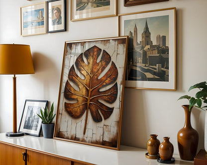 Copper Leaf Monstera Boho Cracked Earth in room