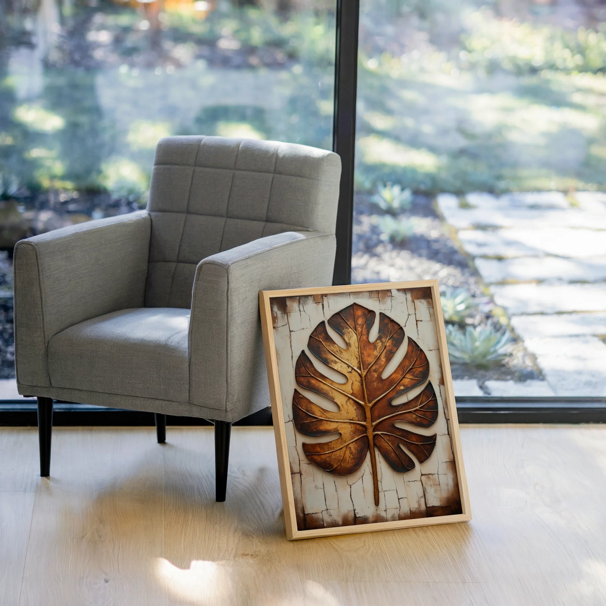 Copper Leaf Monstera Boho Cracked Earth in room