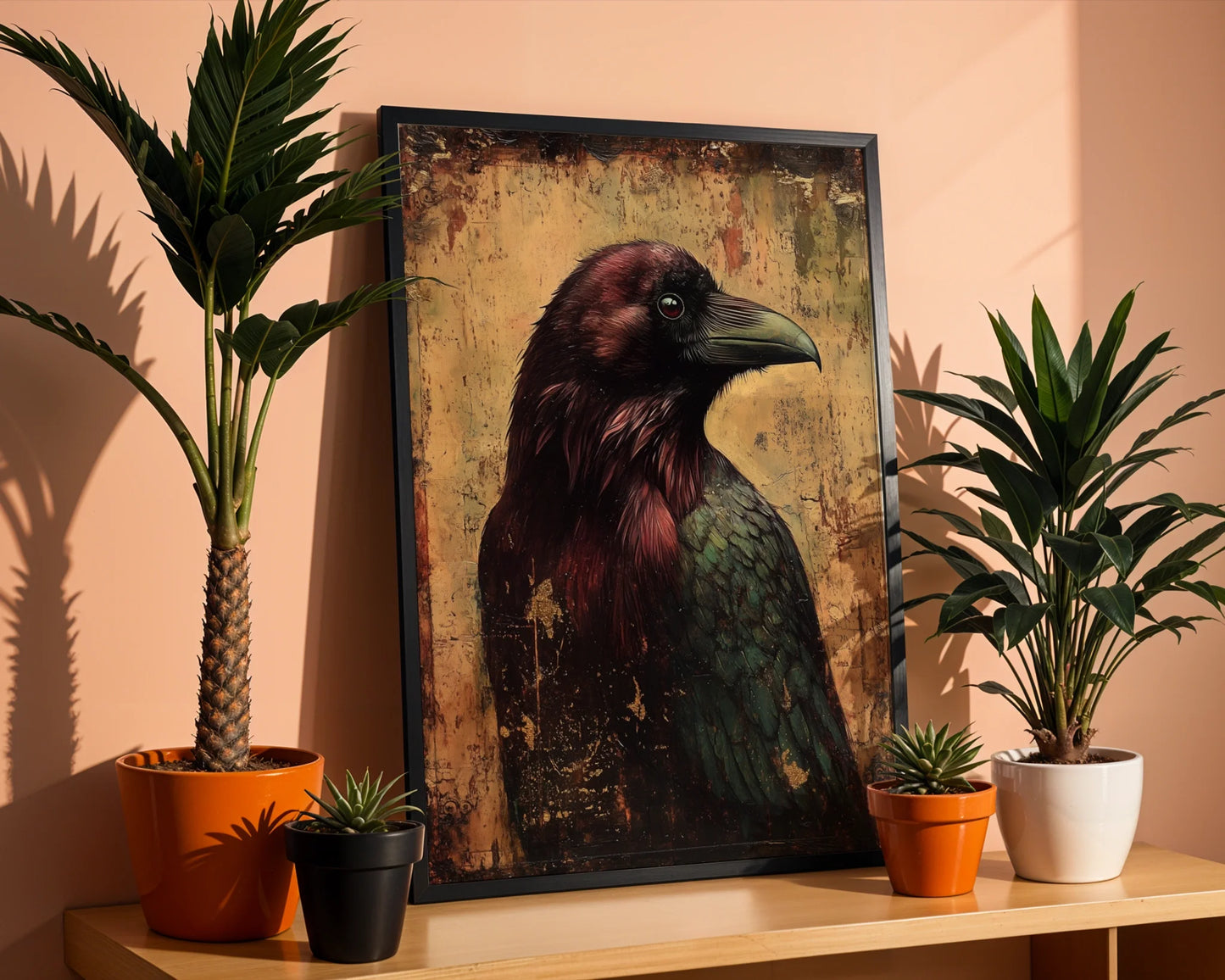Raven Wall Art Dark Academia Byzantine Gold Canvas Print — Ancient-inspired corvid portrait with gilded background creates dramatic focal point in refined spaces