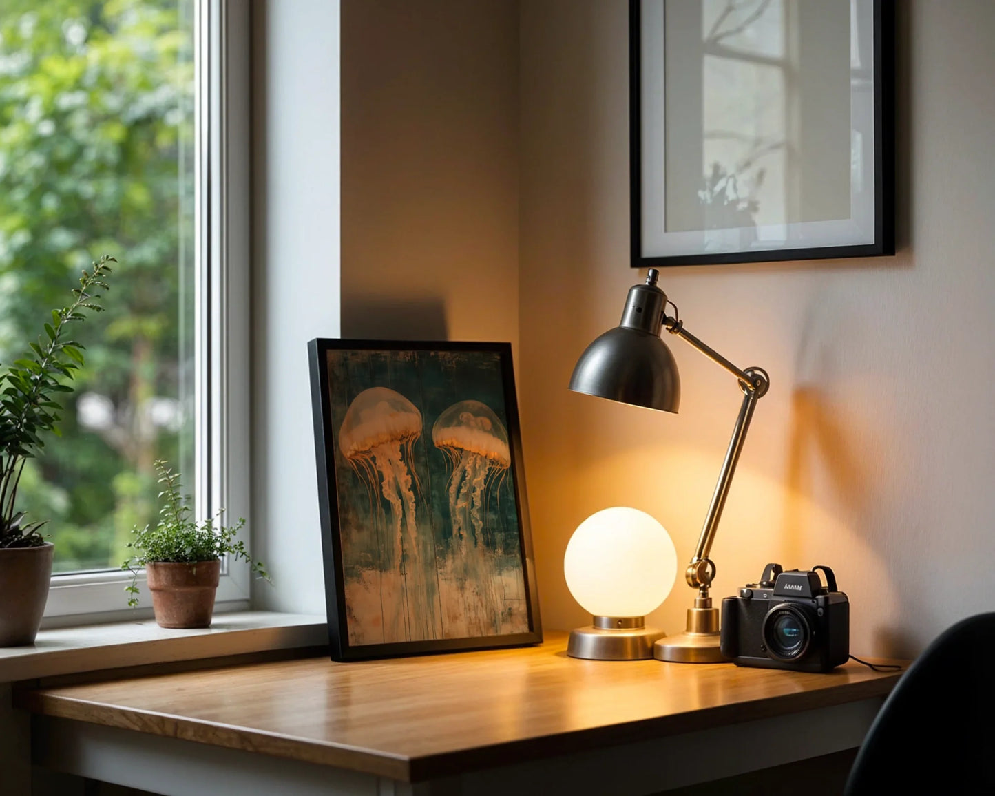 Large Jellyfish Artwork Gilded Ocean Depths in room