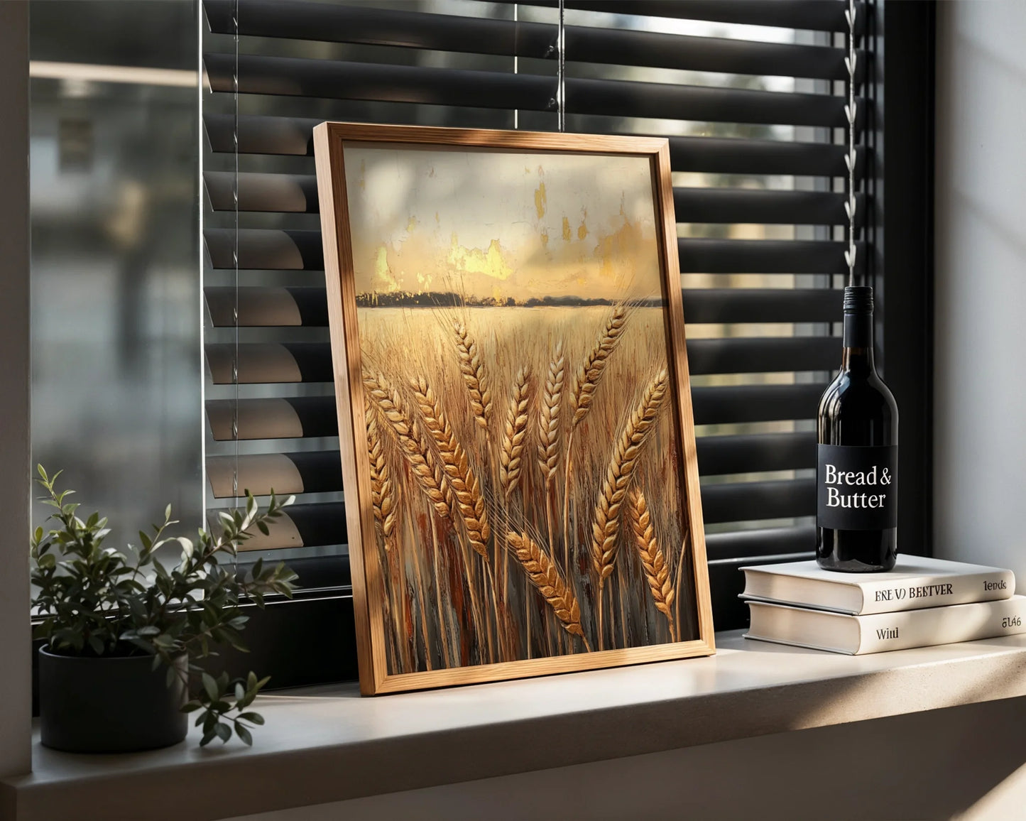 Farmhouse Wheat Field Golden Harvest Canvas Wall Art Print — Country style canvas displaying mature grain stalks in warm lighting for traditional home decor