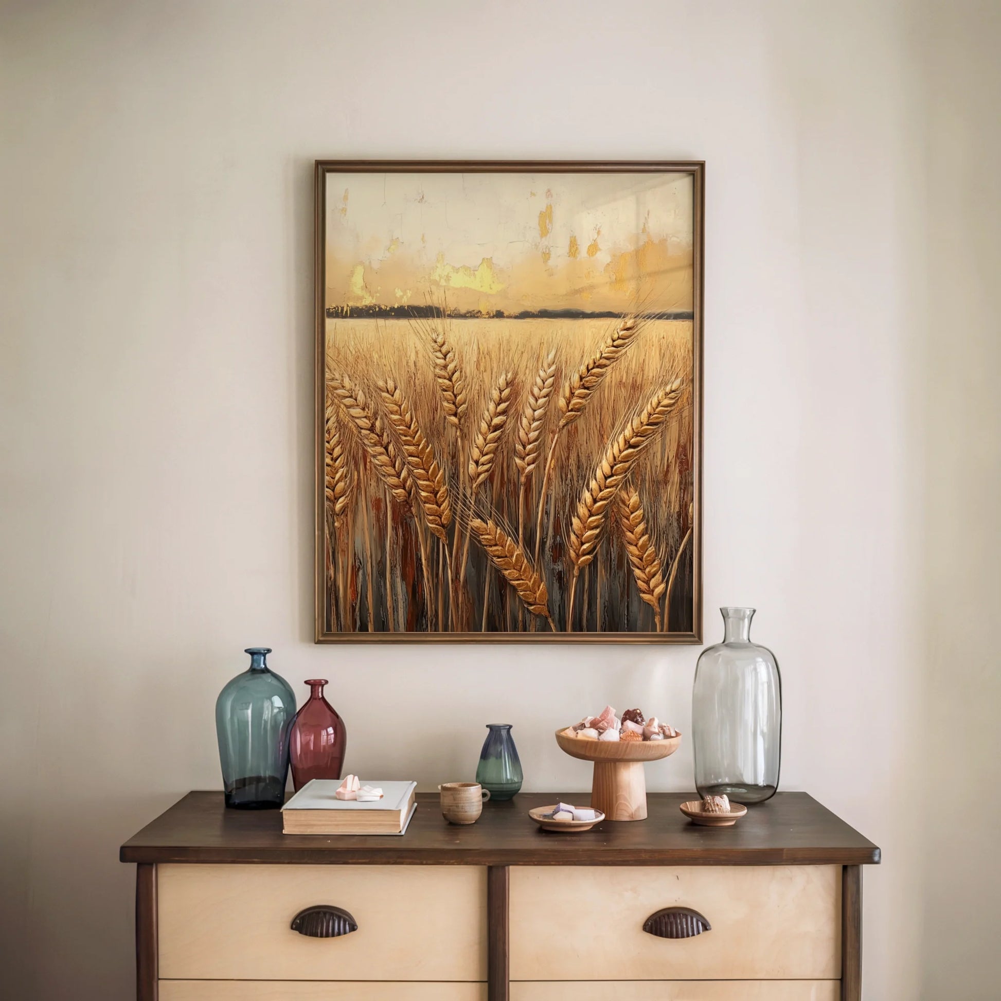 Farmhouse Wheat Field Golden Harvest Print in room