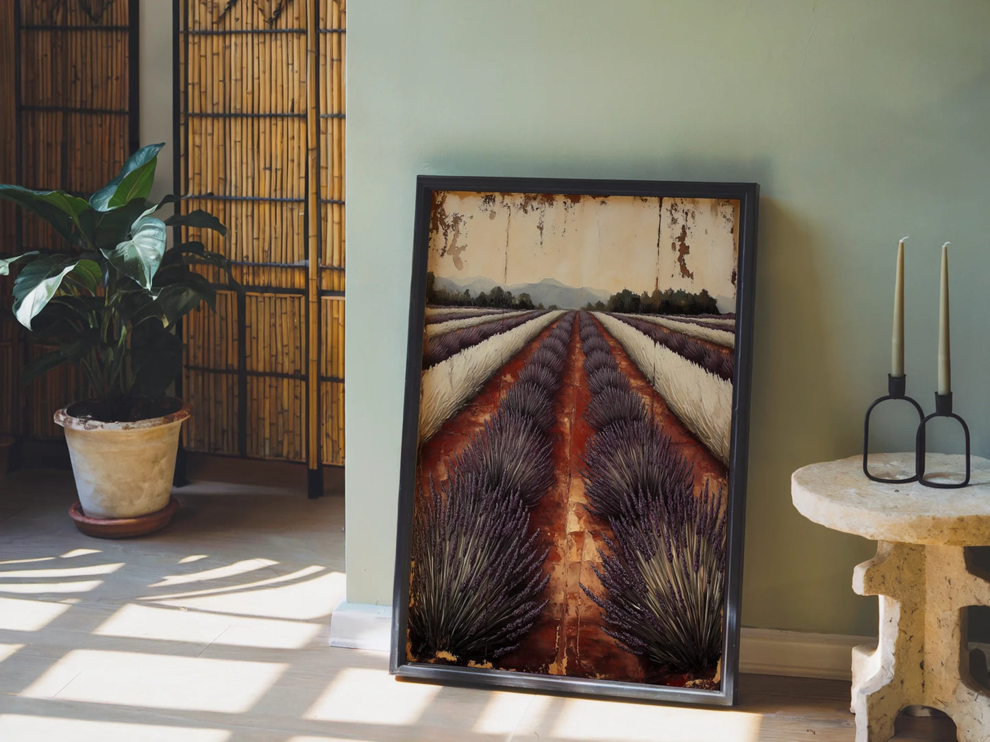Lavender Field Farmhouse Cracked Patina in room