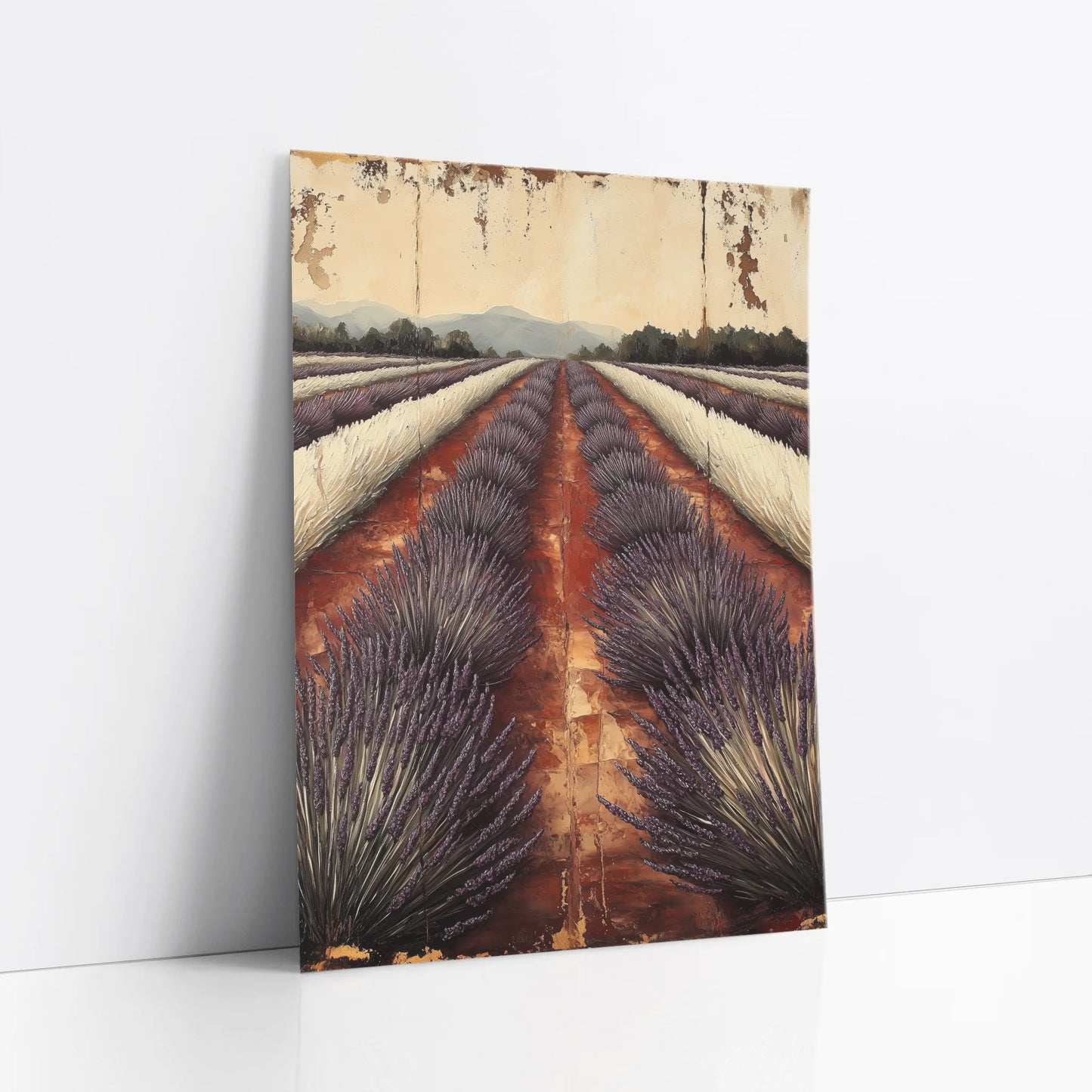 Lavender Field Farmhouse Cracked Patina art print