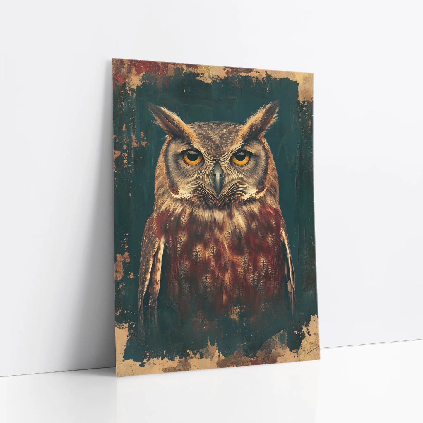 Dark Academia Owl Bronze Patina Amber Eyes art print