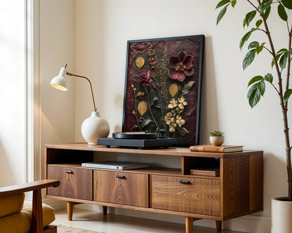 Pressed Flower Herbarium Cracked Amber Glass in room