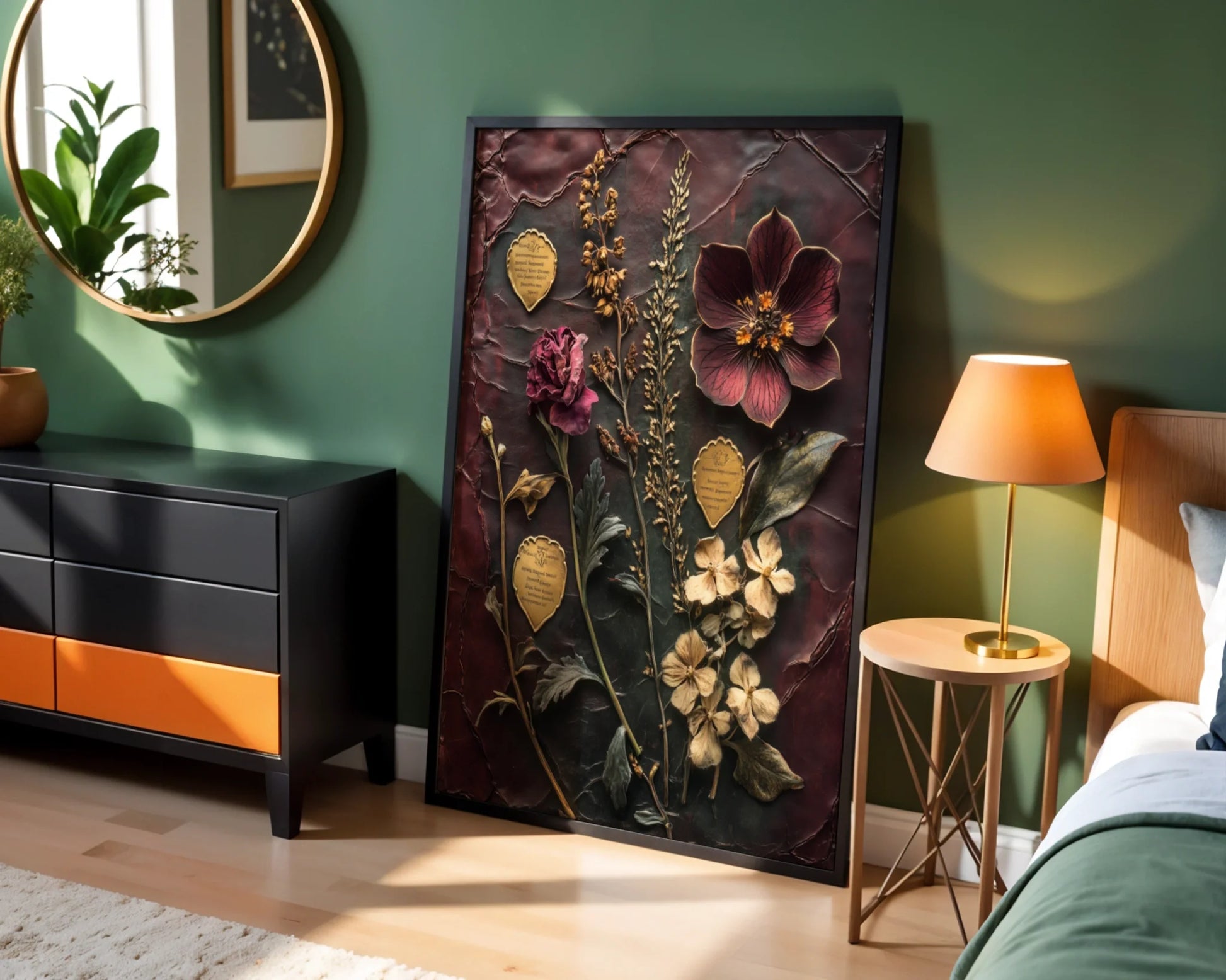 Pressed Flower Herbarium Cracked Amber Glass in room