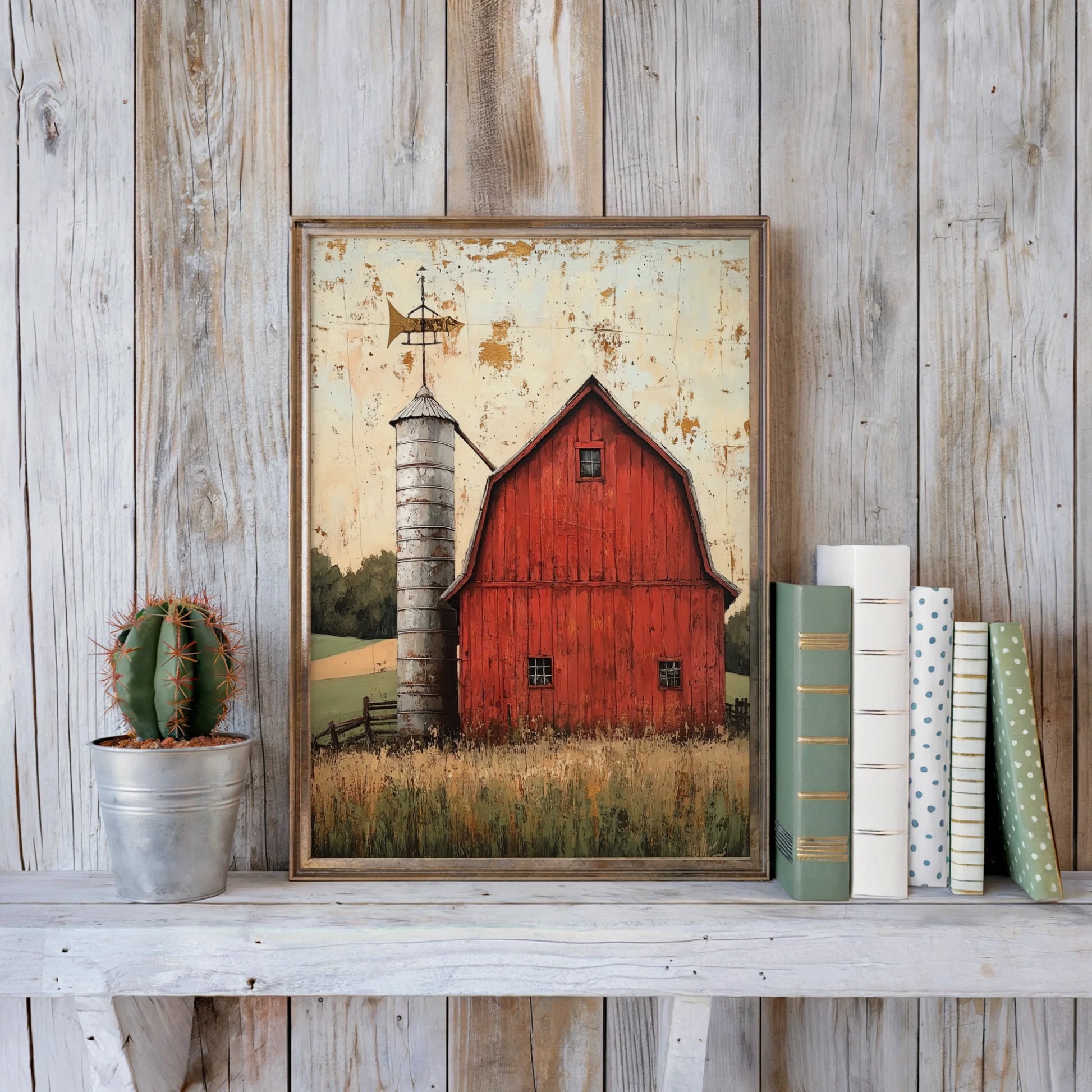 Red Barn Silo Farmhouse Distressed in room
