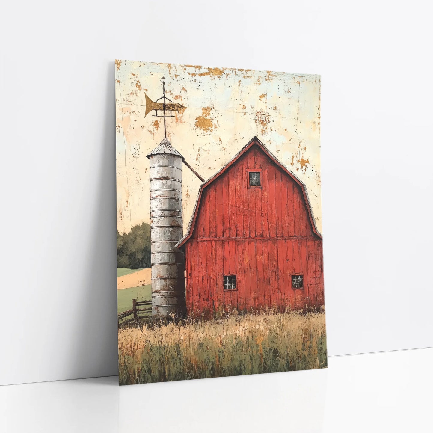 Red Barn Silo Farmhouse Distressed art print