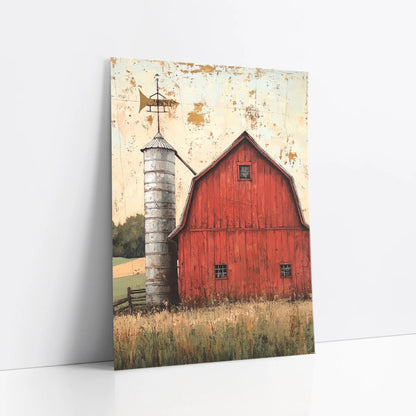 Red Barn Silo Farmhouse Distressed art print