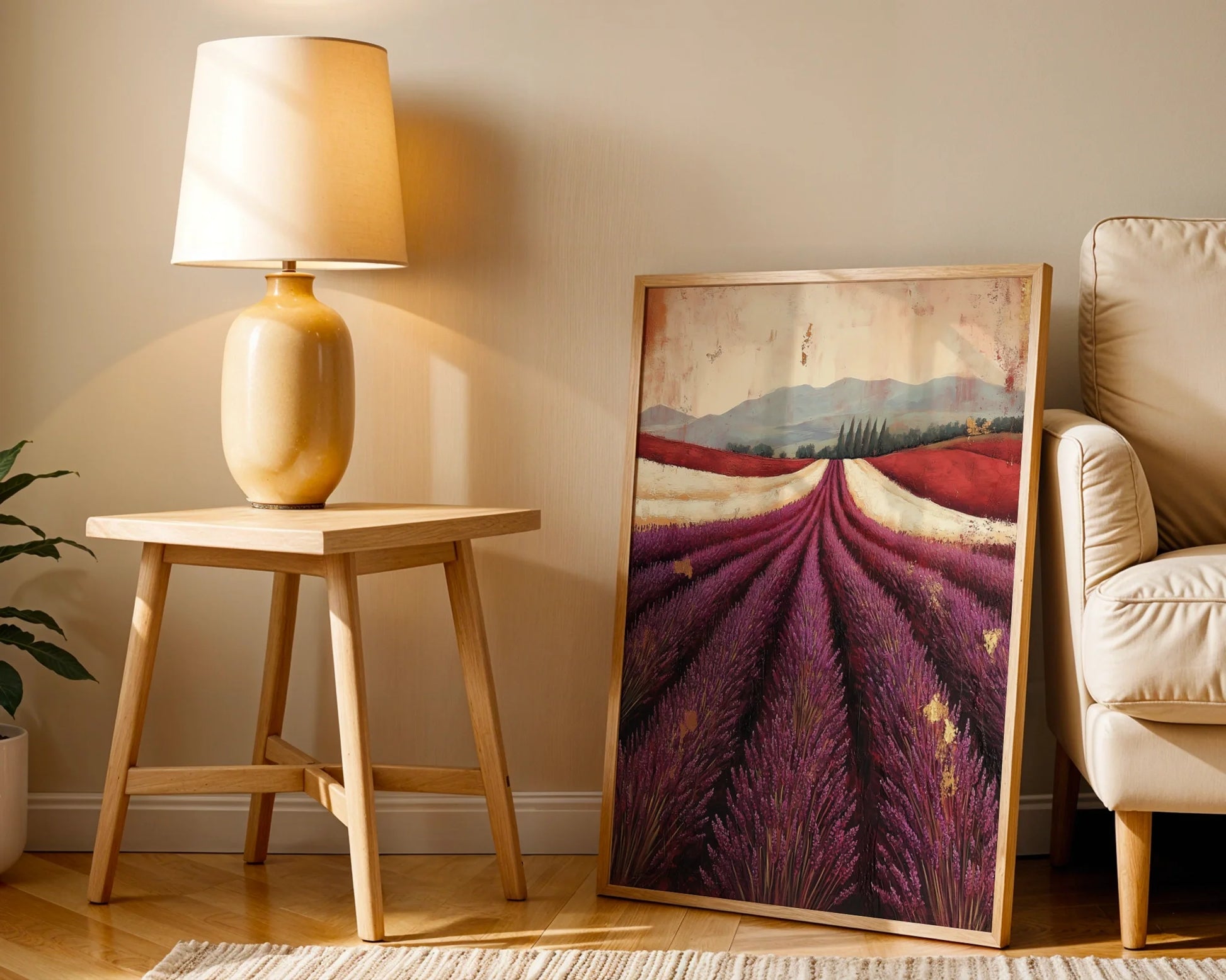 Lavender Field Painting Provence Cypress Trees in room
