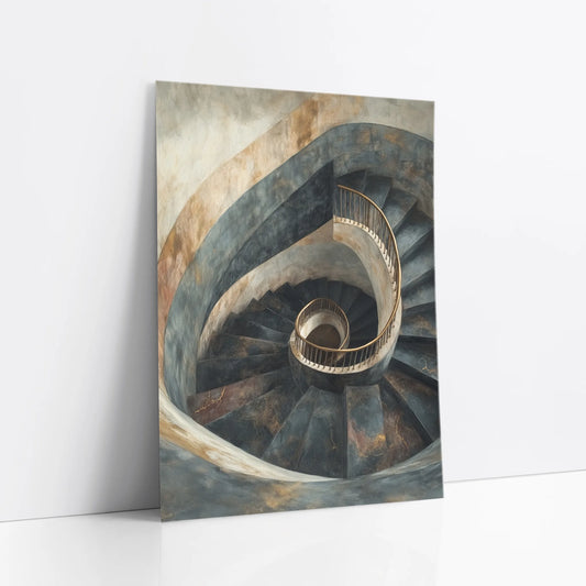 Spiral Staircase Art Golden Railings Stone art print