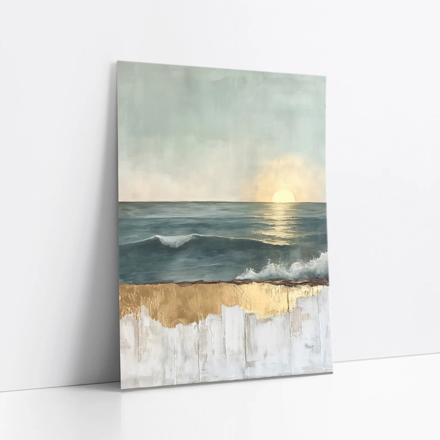 Ocean Sunset Gold Dripping Paint art print