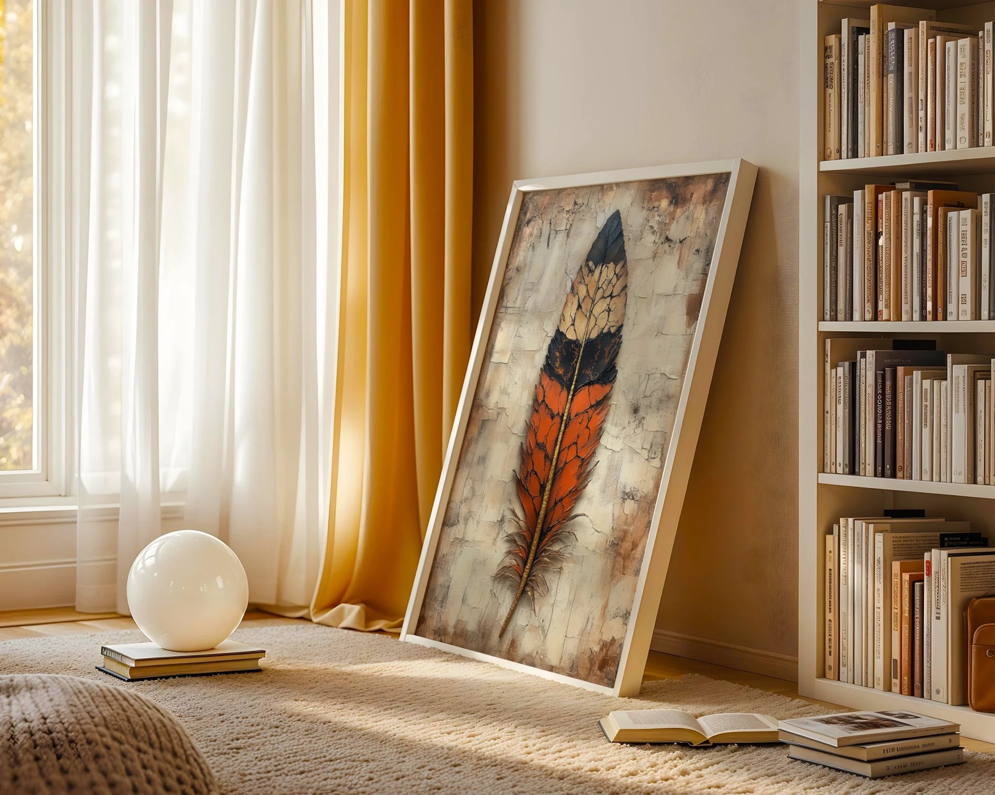 Large Feather Gilded Spine Boho in room