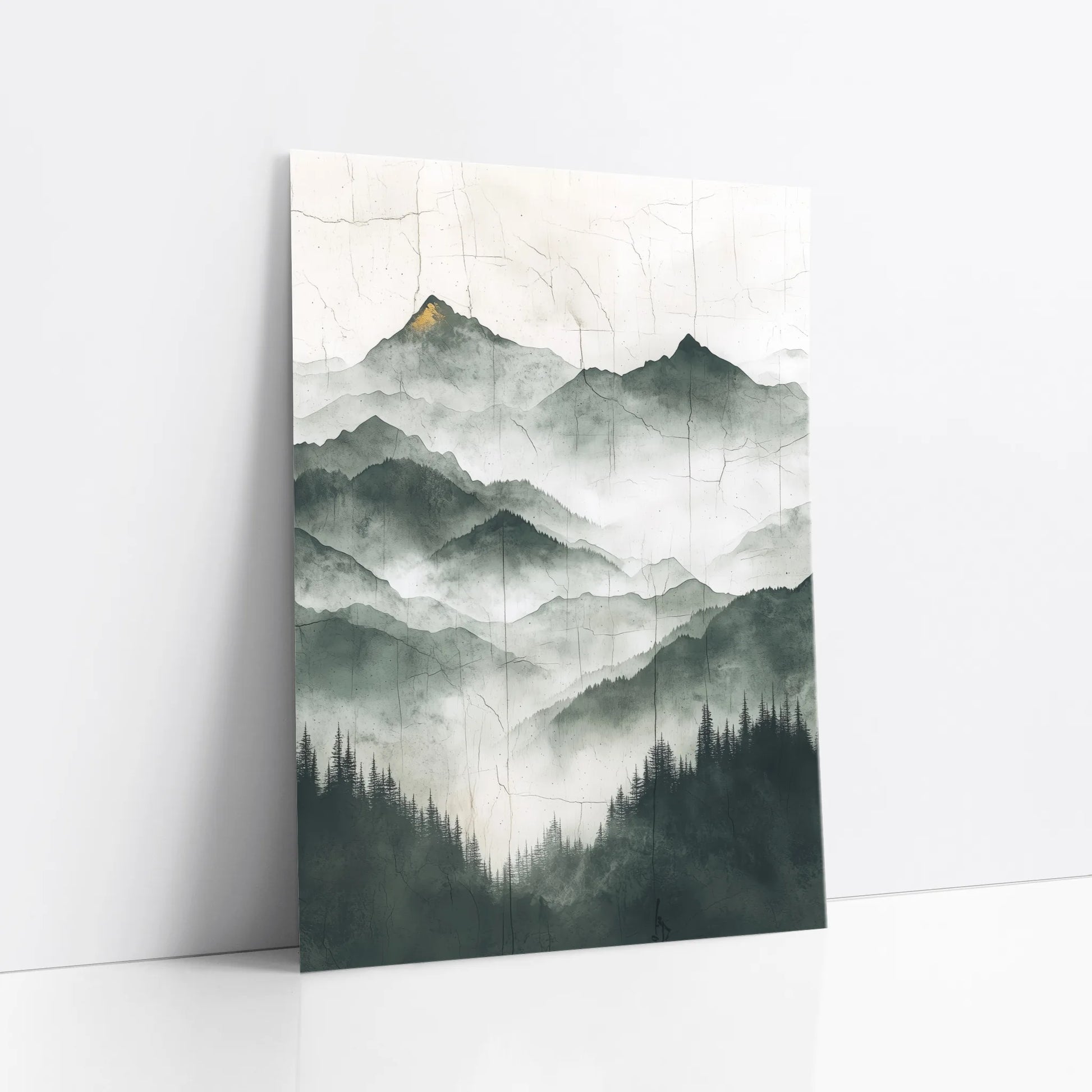 Misty Mountain Art Japandi Style Gold Accents art print