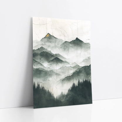 Misty Mountain Art Japandi Style Gold Accents art print