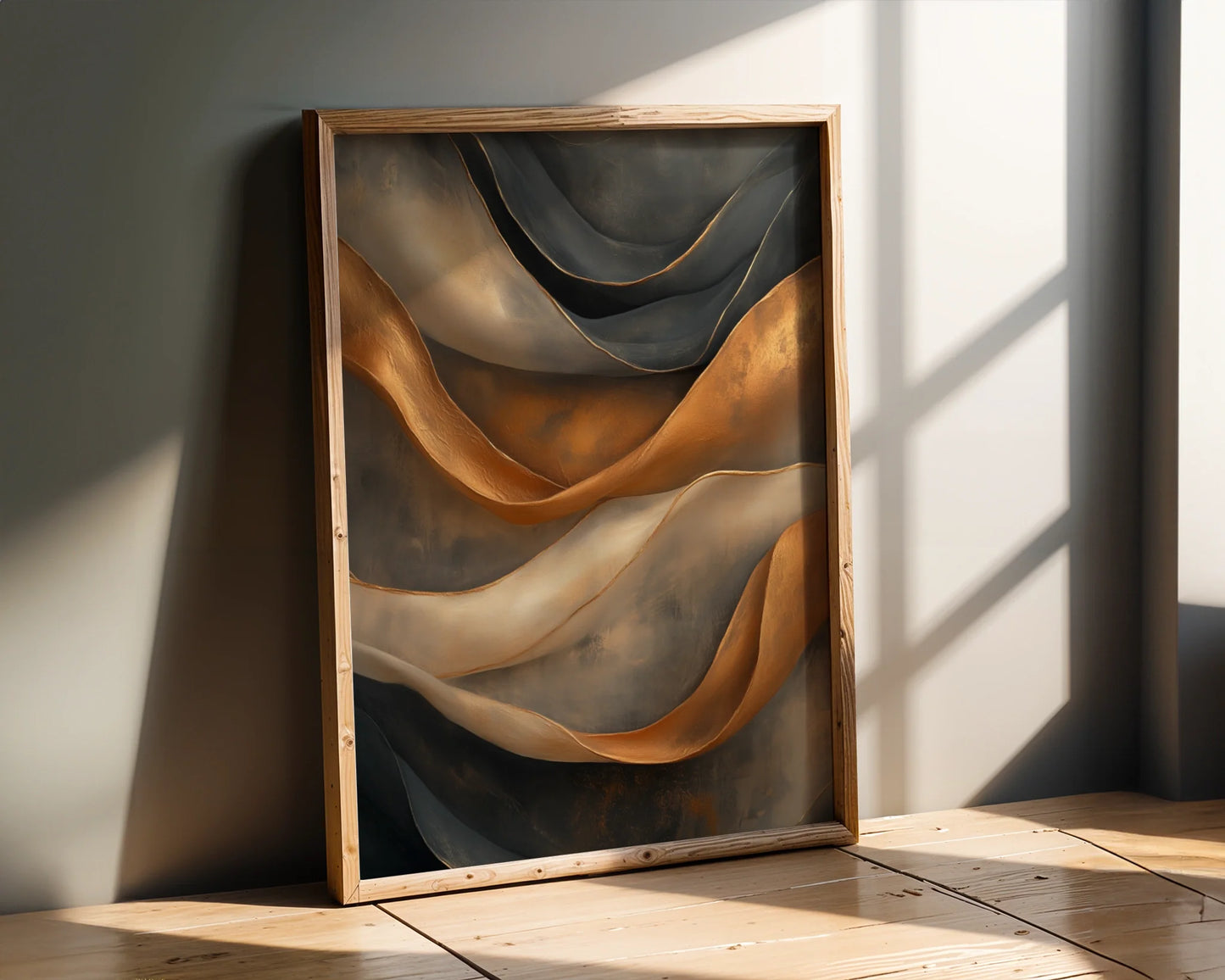 Bronze Metallic Abstract Flowing Ribbons in room